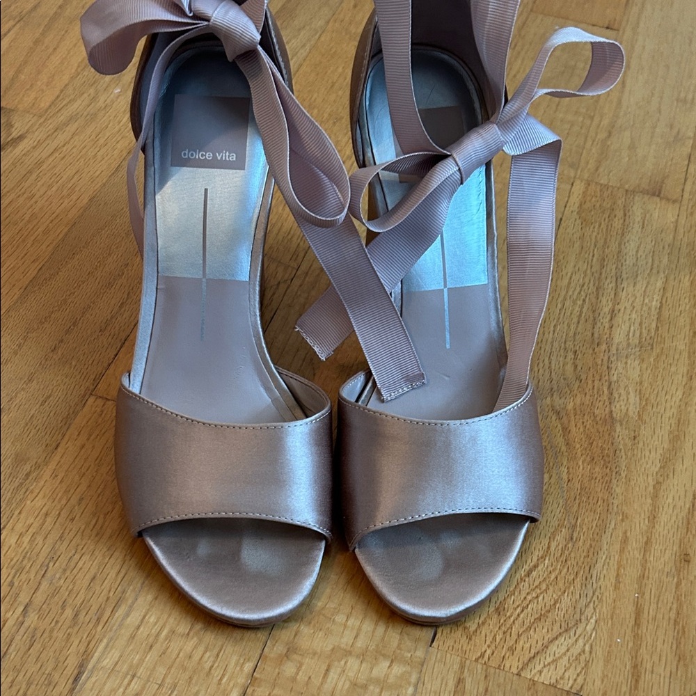 Dolce Vita Satin Ribbon-Tie Heels in Rose